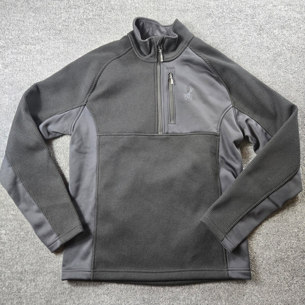 Spyder Full Zip Sweater Jacket Mens Medium Black  Waffle Knit Fleece (O1)